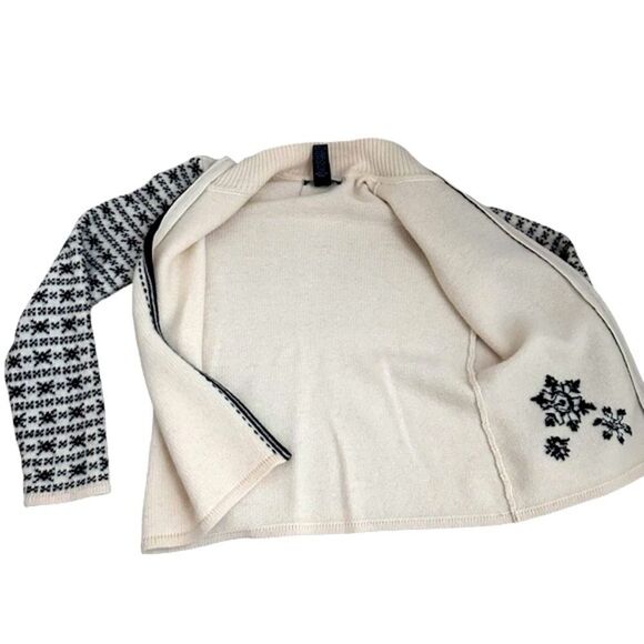 Women Petite M Lambs Wool Zip Up Cardigan Sweater Fair Isle Norwegian Ski Chalet - Picture 8 of 11